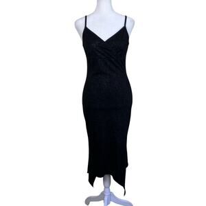 Pola Vtg Y2K Fitted Party Prom Dress Spaghetti Strap Handkerchief Hem Black